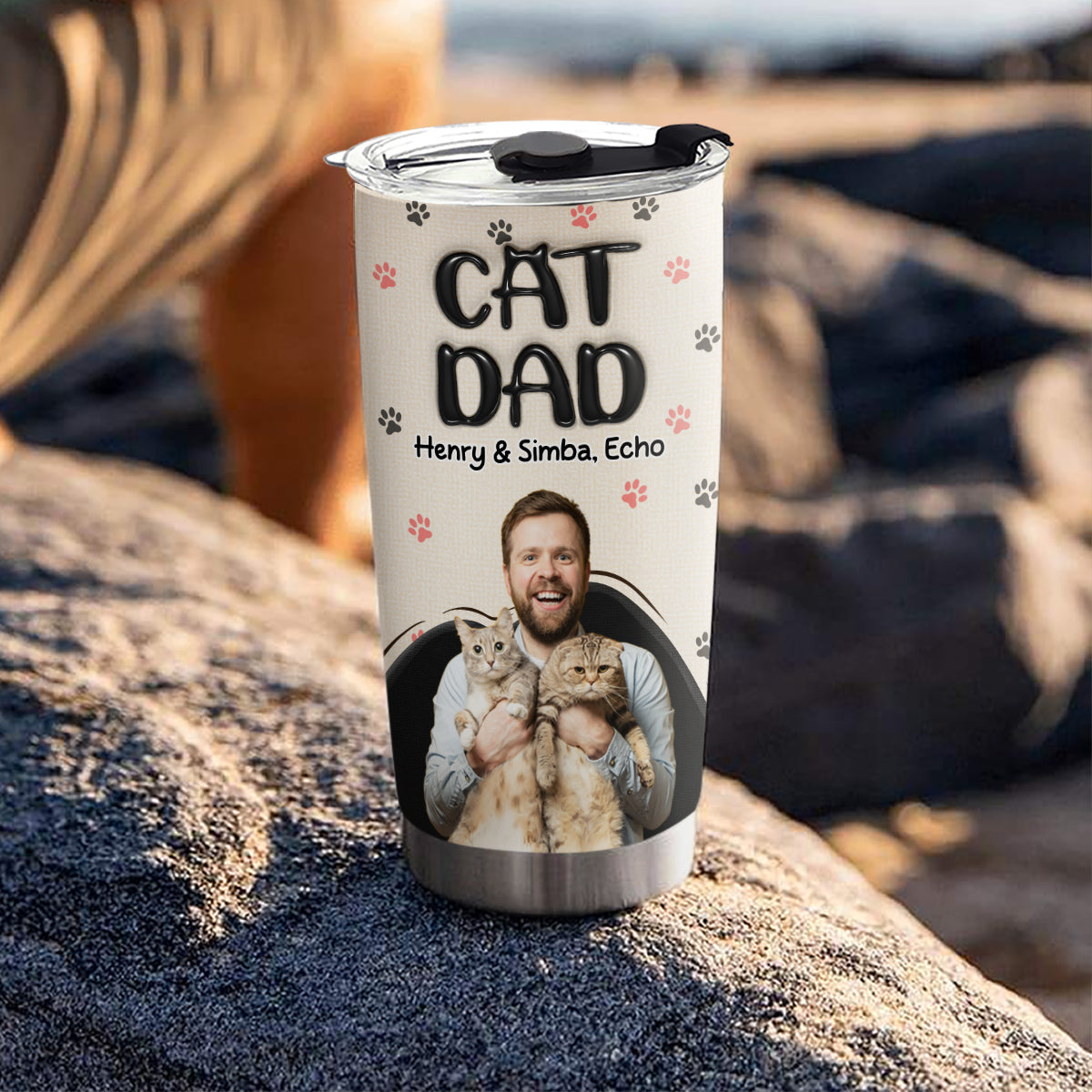 Custom Photo Christmas Birthday Gifts For Cat Dad, Cat Lovers • Dad Love Cat The Most Photo - Personalized 3D Inflated Effect Tumbler