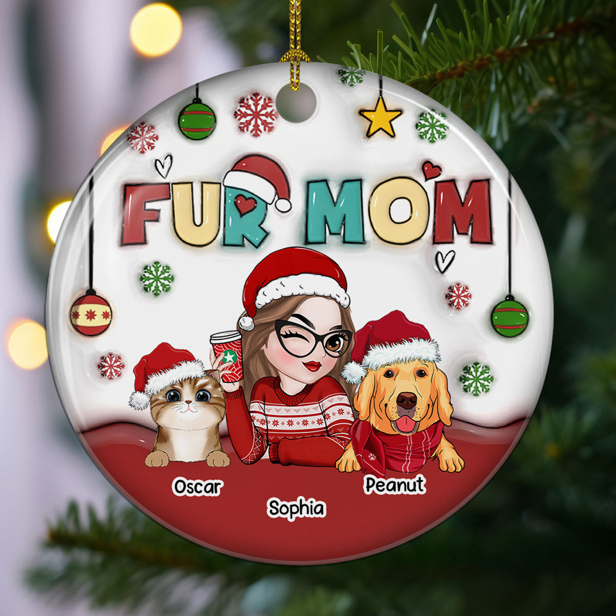 Mom Of Pets- Personalized 3D Inflated Effect Ceramic Ornament
