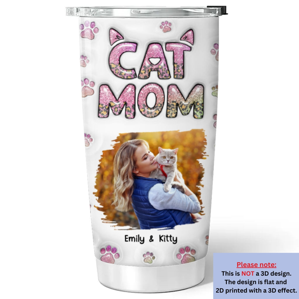 Custom Christmas Birthday Gifts For Pet Lovers • Cat Mom Lovely Chibi Version Photo - Personalized 3D Inflated Effect Tumbler