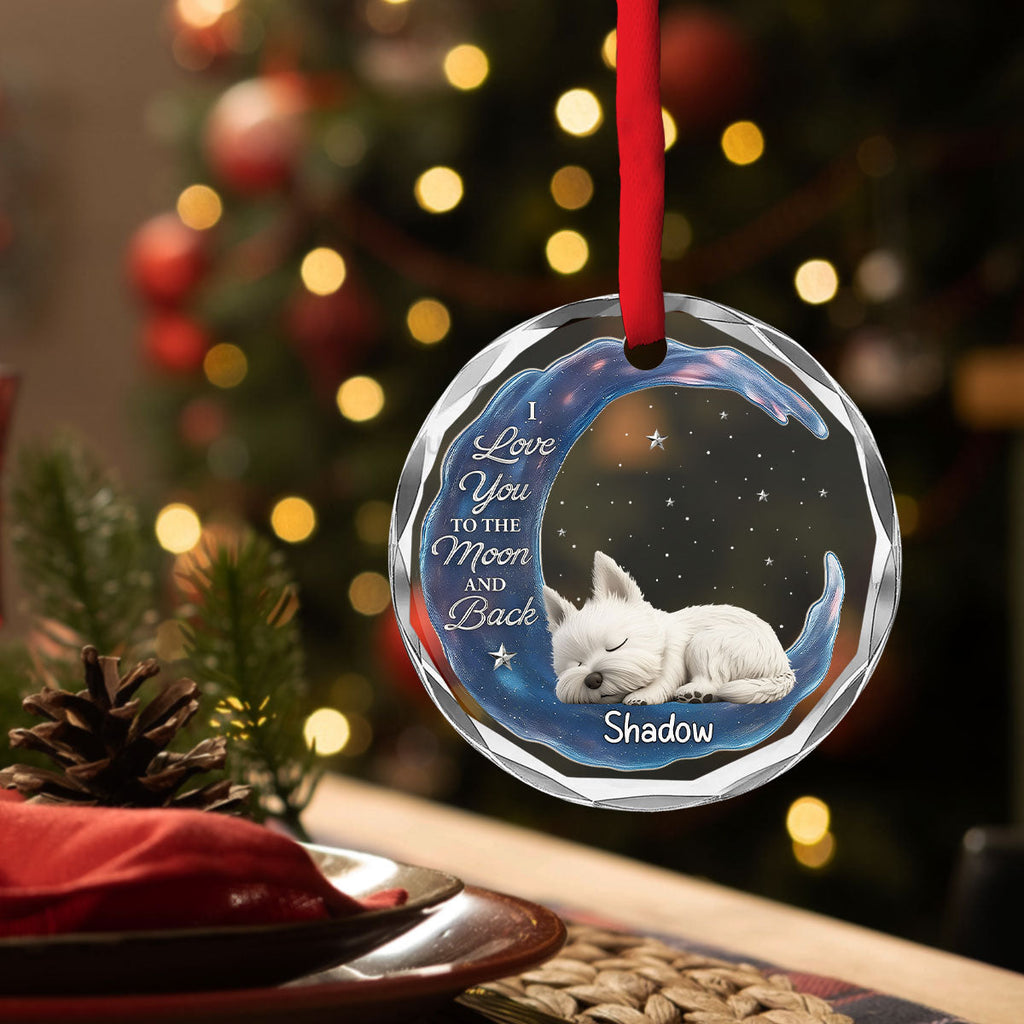 Custom Christmas Memorial Sympathy Gifts For Dogs, Cats • Love You To The Moon - Personalized Glass Ornament