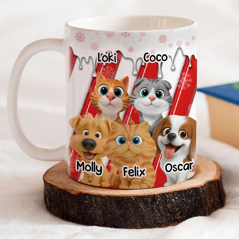 Custom Christmas Birthday Gifts For Cat Lovers • Candy Cartoon Pet - Personalized 3D Inflated Effect Coffee Mug