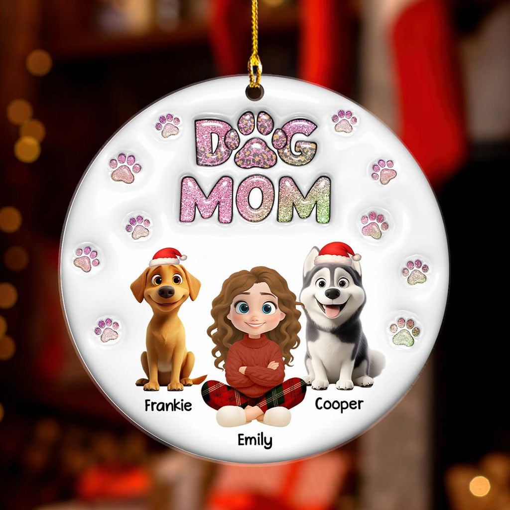 Custom Christmas Decor Home Birthday Gifts For Dog Lovers • Dog Mom Lovely Chibi - Personalized 3D Inflated Effect Acrylic Ornament