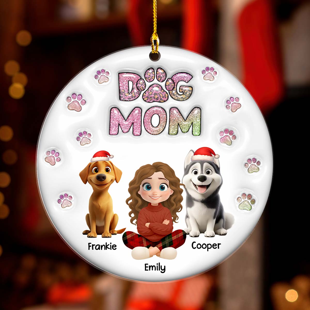 Custom Christmas Decor Home Birthday Gifts For Dog Lovers • Dog Mom Lovely Chibi - Personalized 3D Inflated Effect Acrylic Ornament