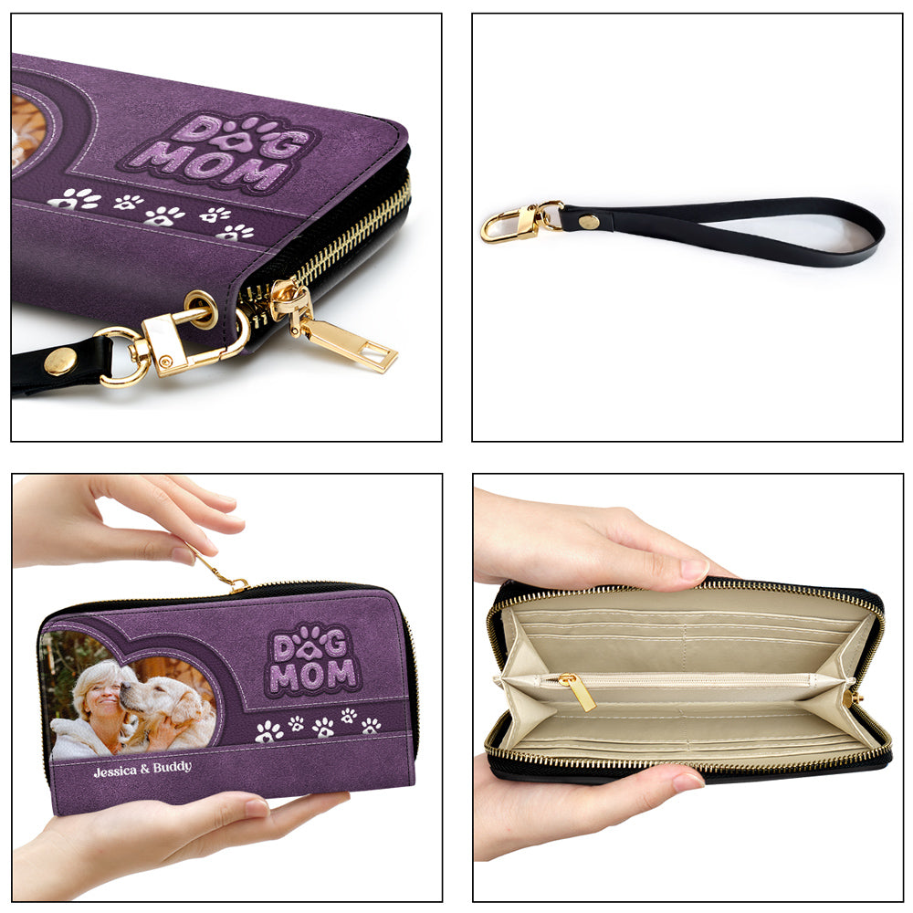 Chibi Cartoon Dog Mom Photo - Personalized Leather Wallet