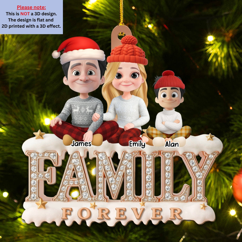 Custom Christmas Family Dog Dad And Mom • Forever Blessed With This Family - Personalized 3D Effect Wood Ornament