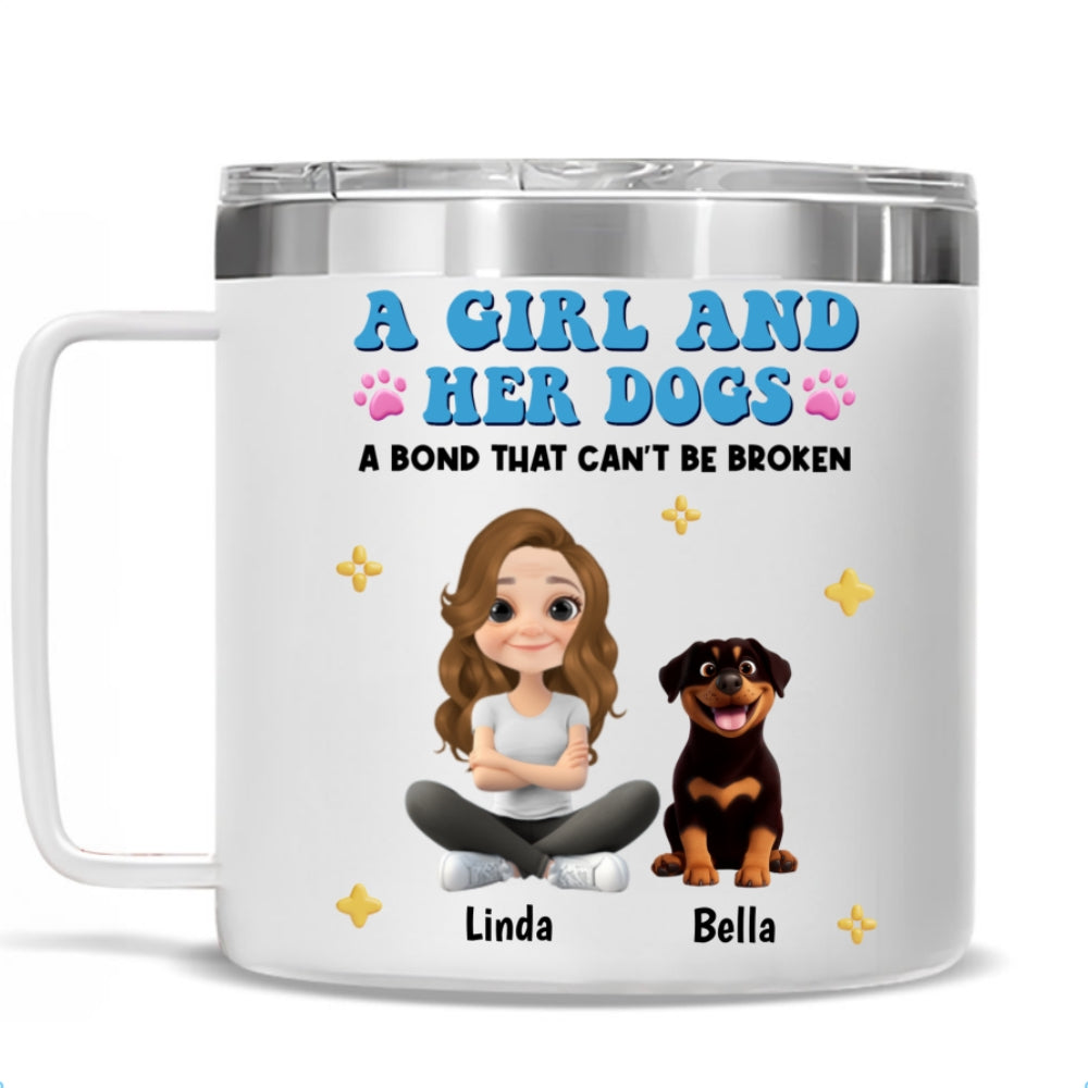 Custom Christmas Birthday Gifts For Dog Mom, Dog Lovers • A Girl And Her Dogs - Personalized 14oz Stainless Steel Tumbler With Handle