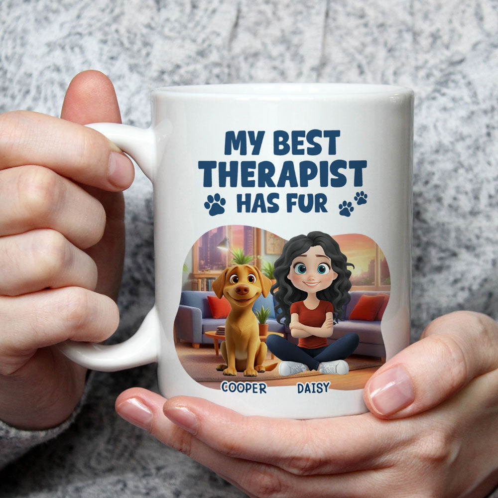 Custom Mother's day Birthday Gifts For Dog Mom, Dog Lovers • Best Therapist Has Fur - Personalized Coffee Mug
