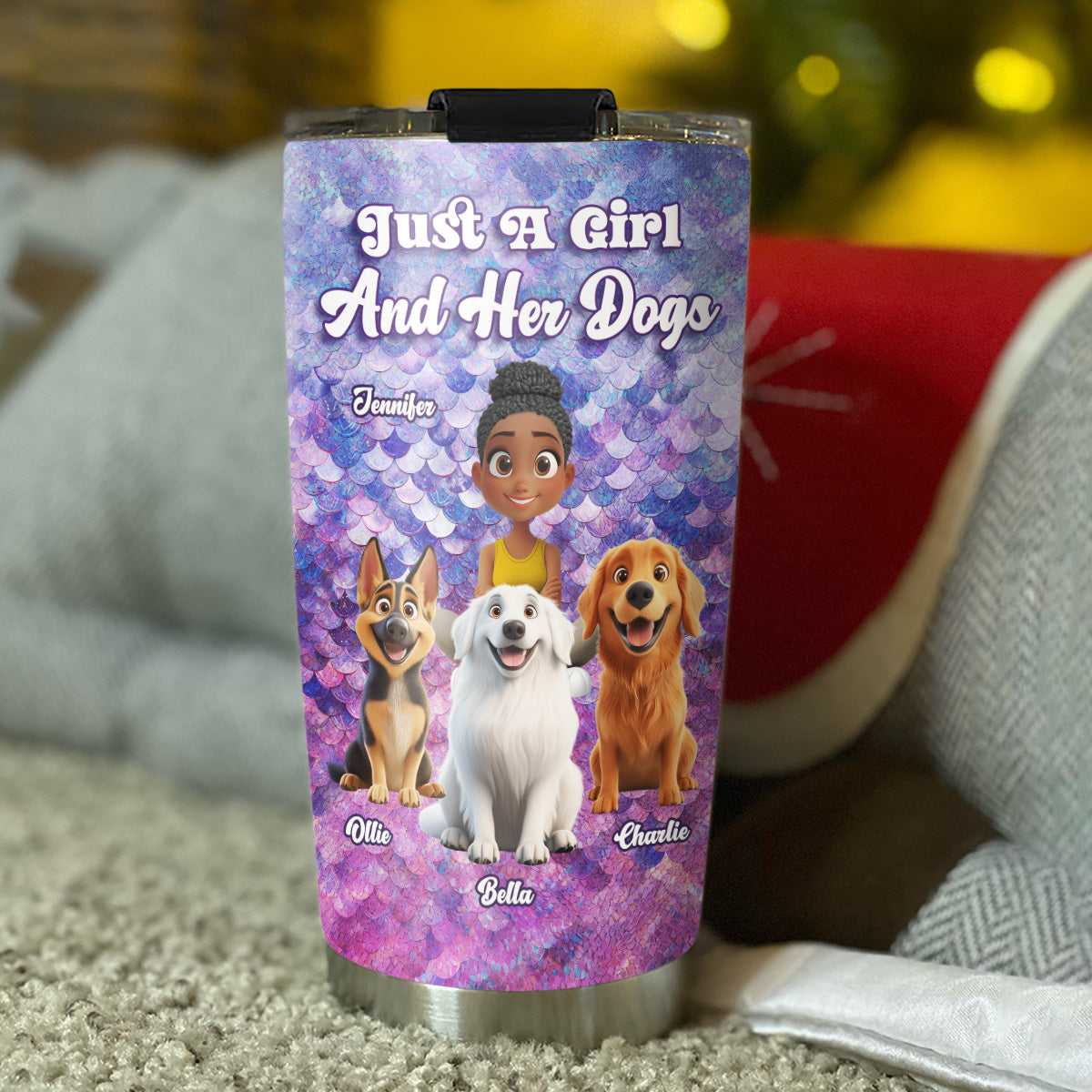 Custom Christmas Birthday Gifts For Dog Mom, Dog Lovers • Sequin Effect Dog Mom - Personalized 3D Effect Tumbler