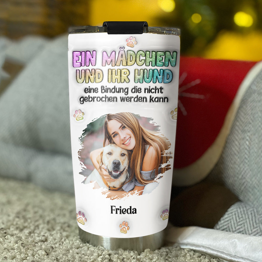 Custom Photo Christmas Birthday Gifts For Dog Mom, Dog Lovers • Ein Mädchen und ihr Hund Foto – Personalisierter 3D-Thermobecher mit aufblasbarem Effekt