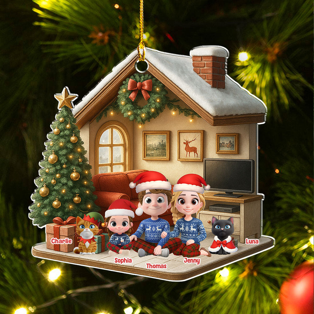 Custom Christmas Decor Home Birthday Gifts For Cat Lovers • Under A Happy Roof With Cats - Personalized 3D Effect Acrylic Ornament