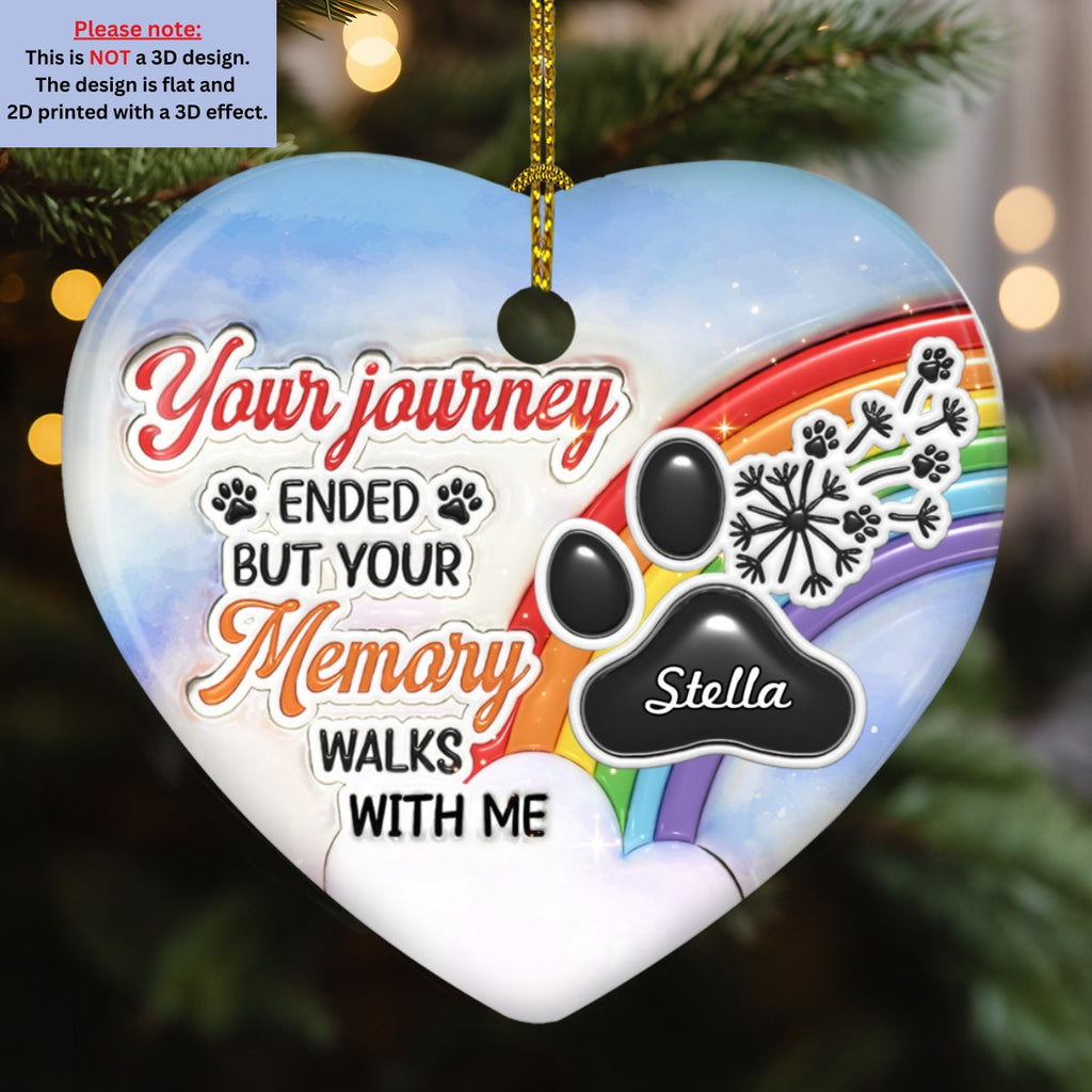 Custom Christmas Memorial Sympathy Gifts For Dogs, Cats • Your Memory Walks With Me - Personalized 3D Inflated Effect Ceramic Ornament