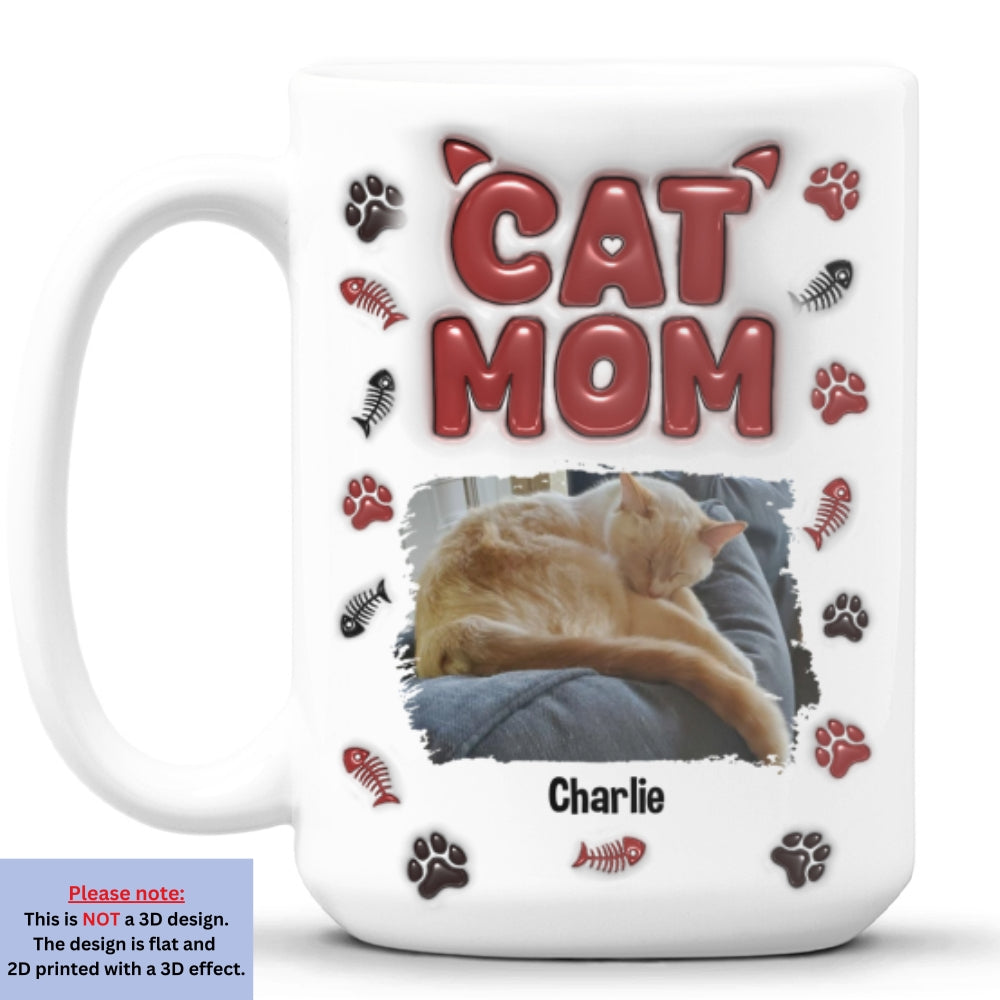 Custom Photo Christmas Birthday Gifts For Cat Mom, Cat Lovers • Lovely Cat Mama Photo - Personalized 3D Inflated Effect Mug