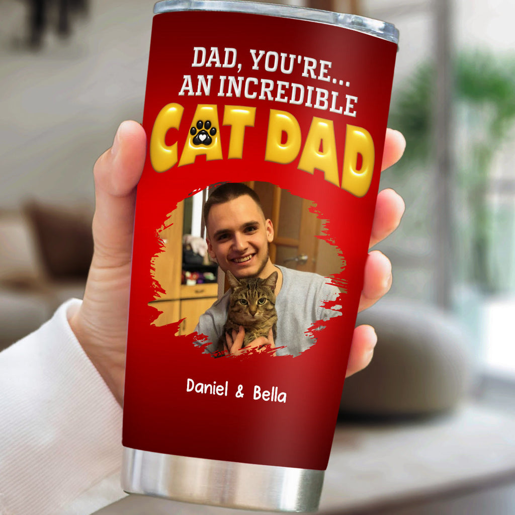 Custom Photo Father's day Birthday Gifts For Cat Dad, Cat Lovers • You Are An Awesome Cat Dad Ver Photo - Personalized 3D Inflated Effect Tumbler
