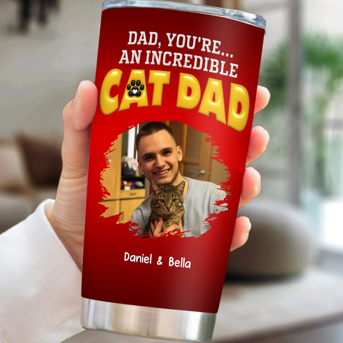 Custom Photo Father's day Birthday Gifts For Cat Dad, Cat Lovers • You Are An Awesome Cat Dad Ver Photo - Personalized 3D Inflated Effect Tumbler