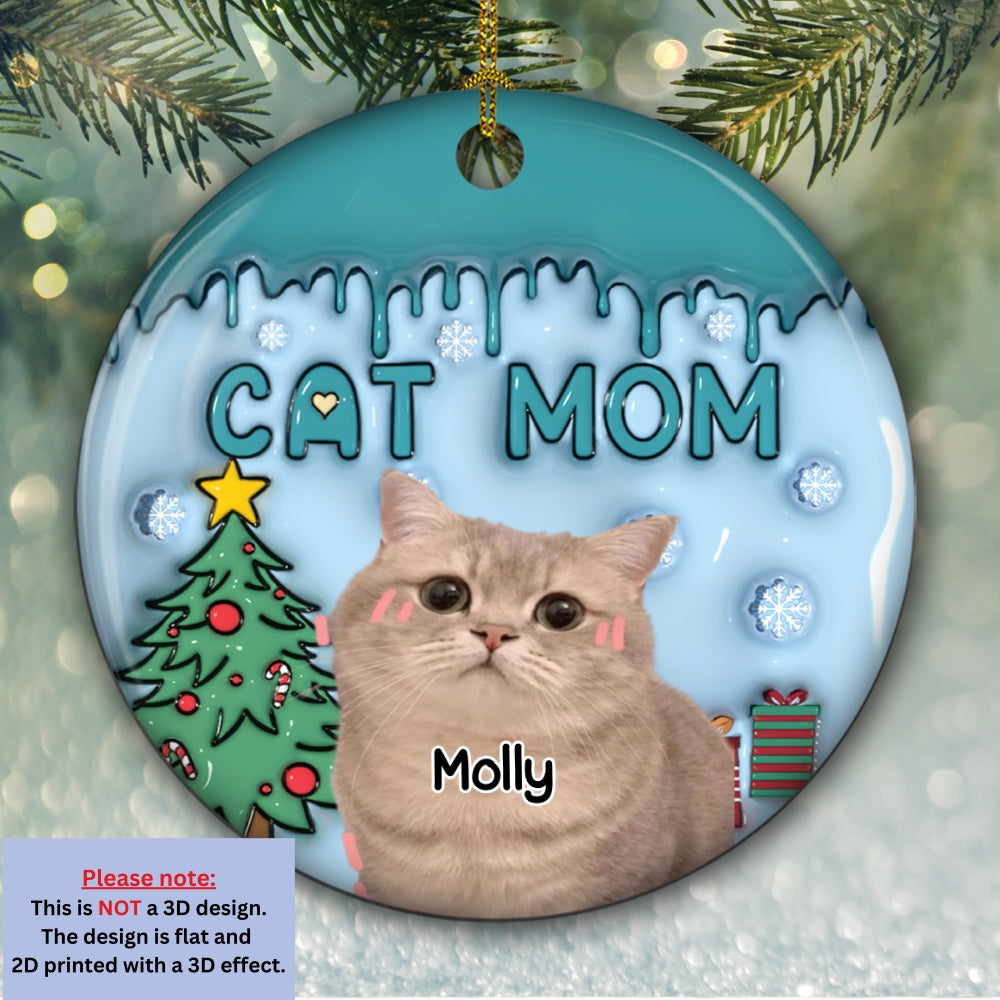 Me And Lovely Cat Photo - Personalized 3D Inflated Effect Ceramic Ornament