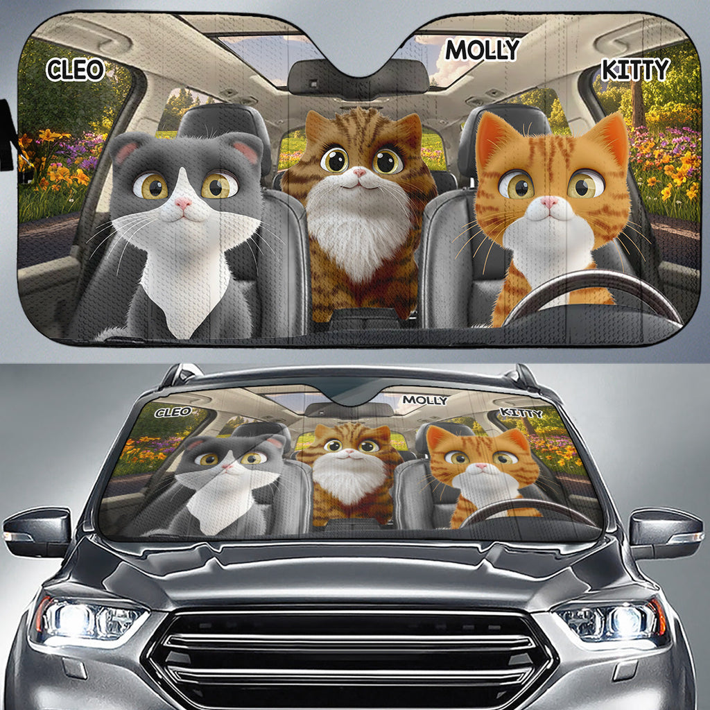 Cat Drives Car - Personalized Car Sunshade