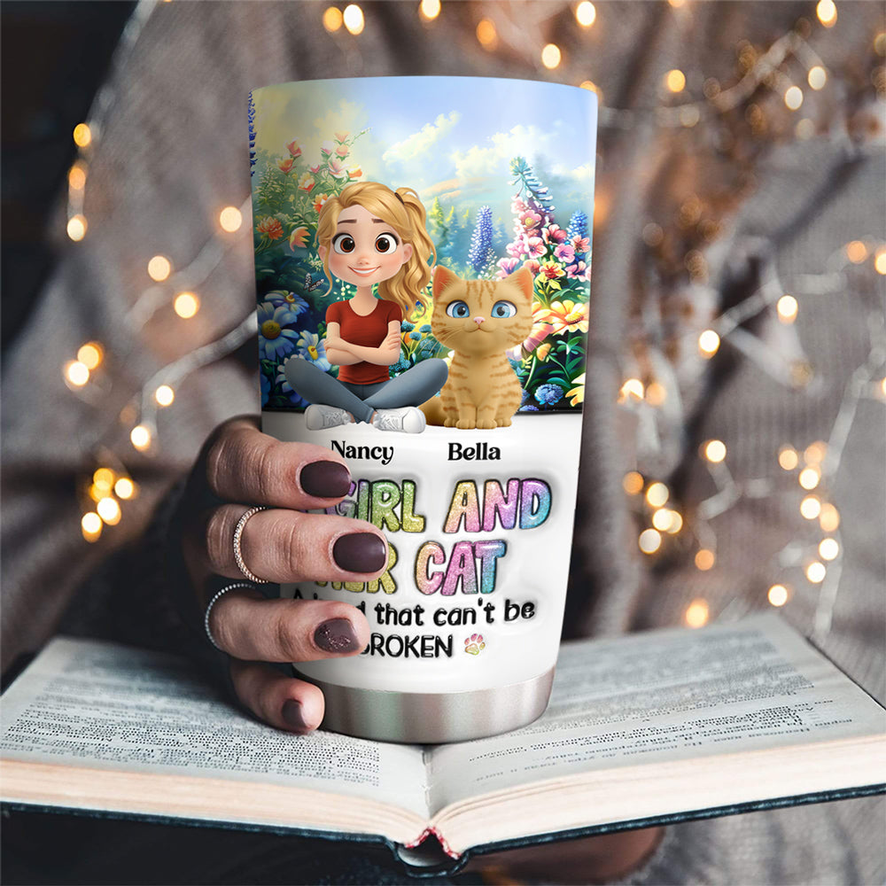 Custom Christmas Birthday Gifts For Cat Mom, Cat Lovers • A Girl And Her Lovely Cat - Personalized 3D Inflated Effect Tumbler