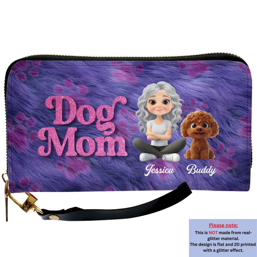 Bling Dog Mom Cartoon - Personalized Leather Wallet