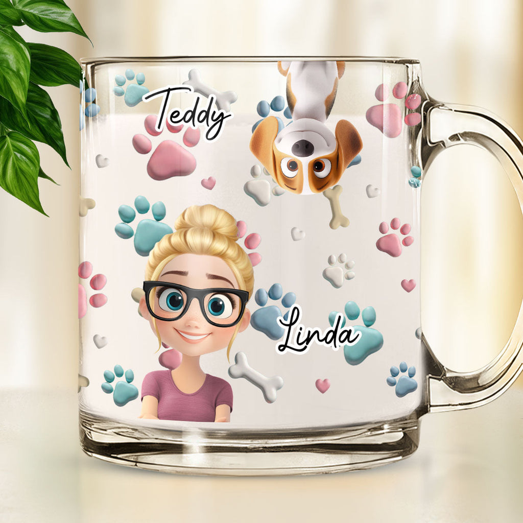 Custom Mother's day Birthday Gifts For Dog Mom, Dog Lovers • Dog And Human Cartoon - Personalized 3D Inflated Effect Glass Mug