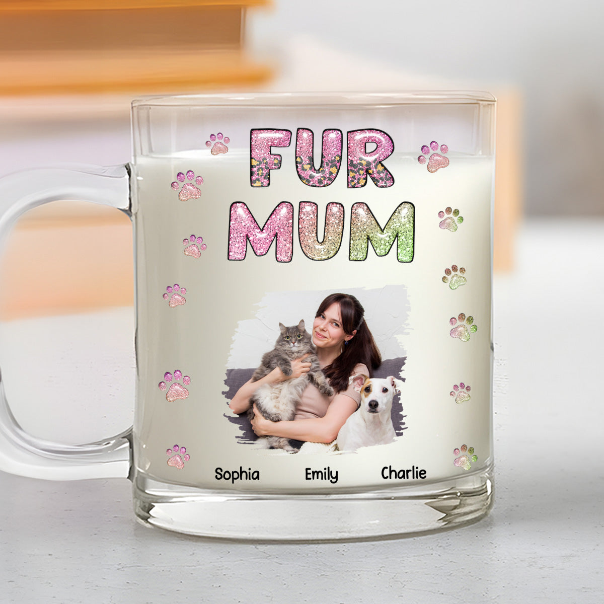 Custom Photo Christmas Birthday Gifts For Dog Mom, Dog Lovers • Fur Mom Lovely Chibi Version Photo - Personalized 3D Inflated Effect Glass Mug