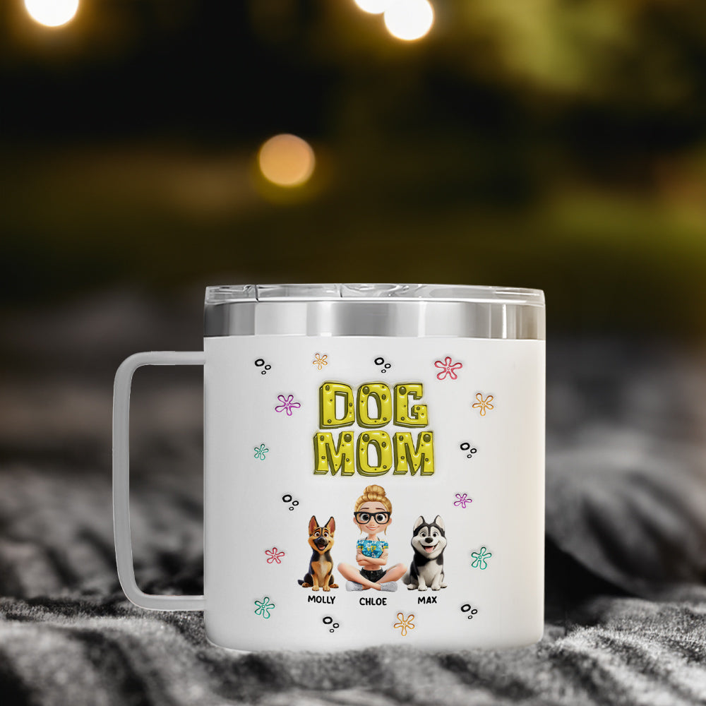Custom Christmas Birthday Gifts For Dog Mom, Dog Lovers • Sponge Dog Mom Version 2 - Personalized 14oz Stainless Steel Tumbler With Handle