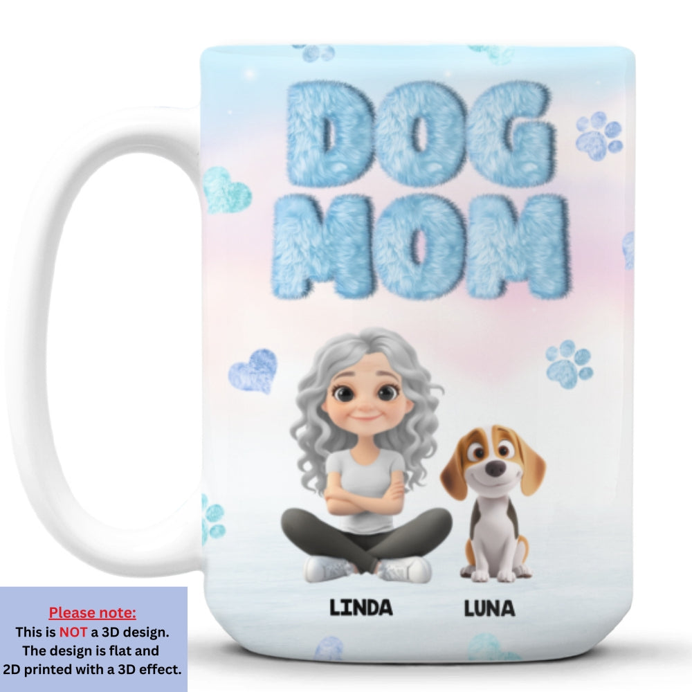 Custom Christmas Birthday Gifts For Dog Mom, Dog Lovers • Fluffy Dog Mom - Personalized 3D Inflated Effect Mug