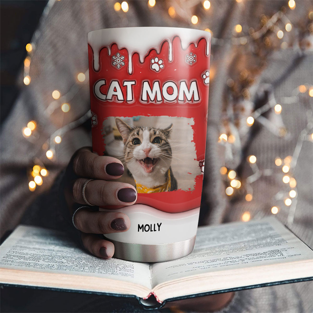 Custom Mother's day Birthday Gifts For Pet Mom, Pet Lovers • Christmas Mom Of Cats Photo - Personalized 3D Inflated Effect Tumbler