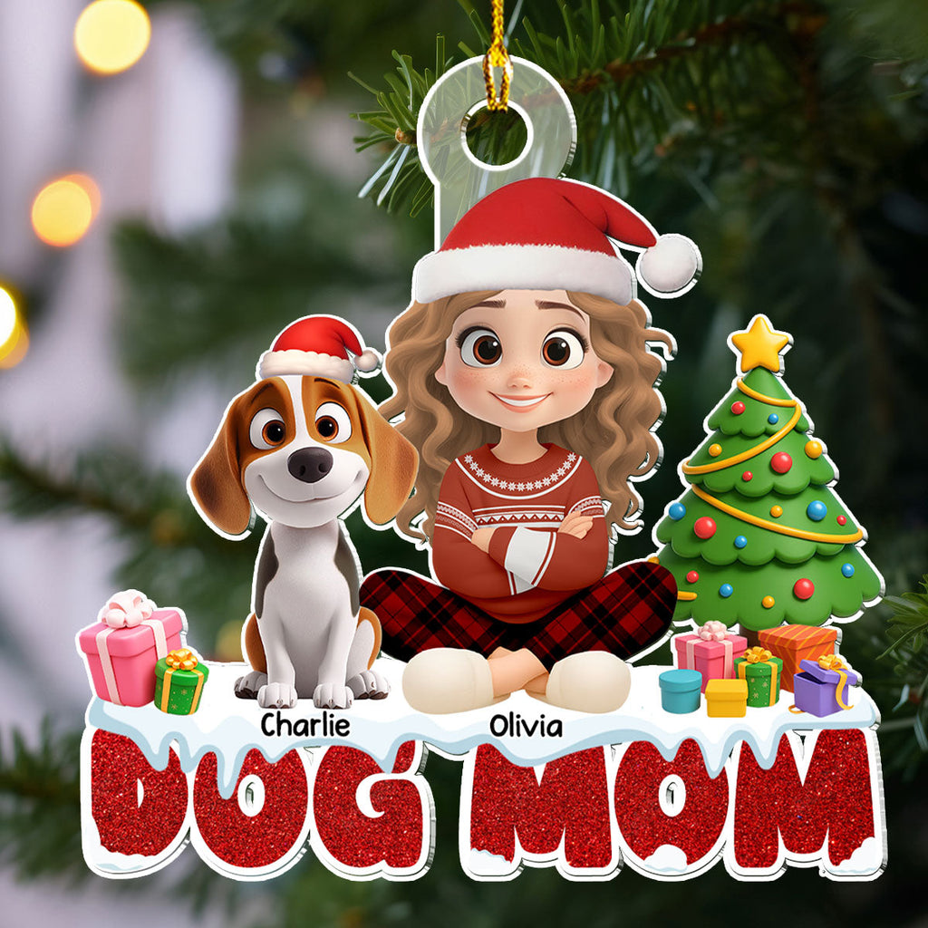 Custom Christmas Decor Home Birthday Gifts For Dog Lovers • Cartoon Dog Mom - Personalized Acrylic Ornament