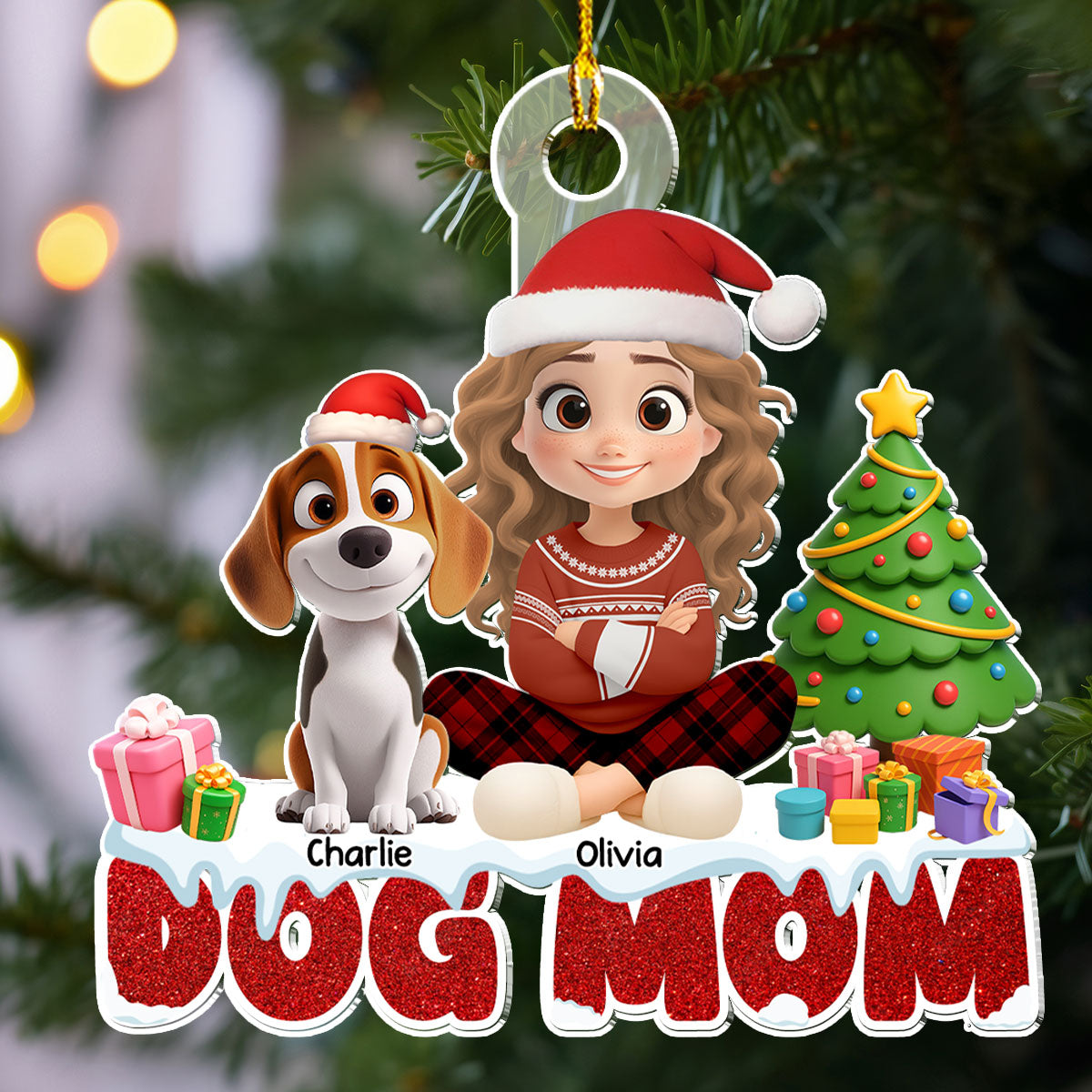 Custom Christmas Decor Home Birthday Gifts For Dog Lovers • Cartoon Dog Mom - Personalized Acrylic Ornament