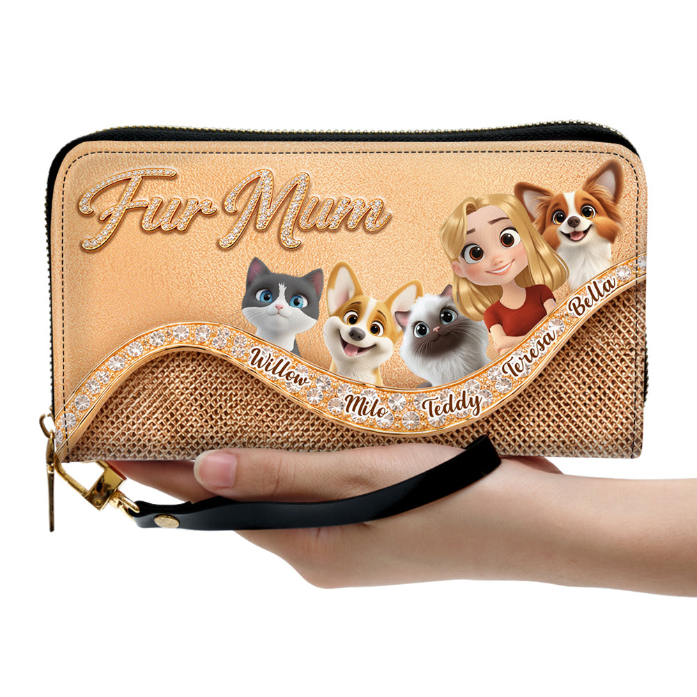 Gold Chibi Pet Mom - Personalized Leather Wallet