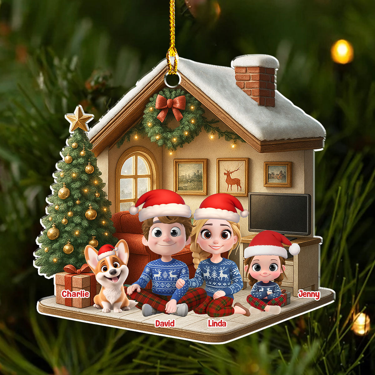Custom Christmas Decor Home Birthday Gifts For Dog Lovers • Under A Happy Roof - Personalized 3D Effect Acrylic Ornament