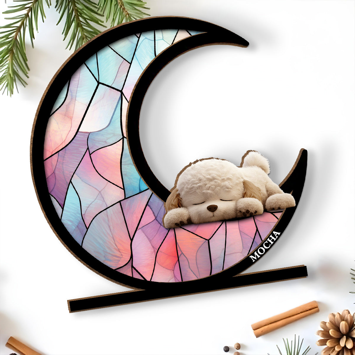 Dog On The Moon - Personalized 2-Layer Wood Plaque With Flat Base