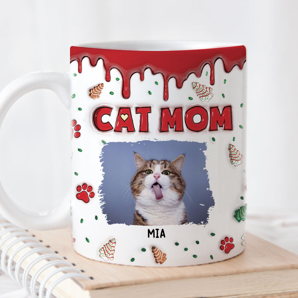 Custom Photo Mother's day Birthday Gifts For Cat Mom, Cat Lovers • Cat Mom Christmas Cake Photo - Personalized 3D Inflated Effect Mug