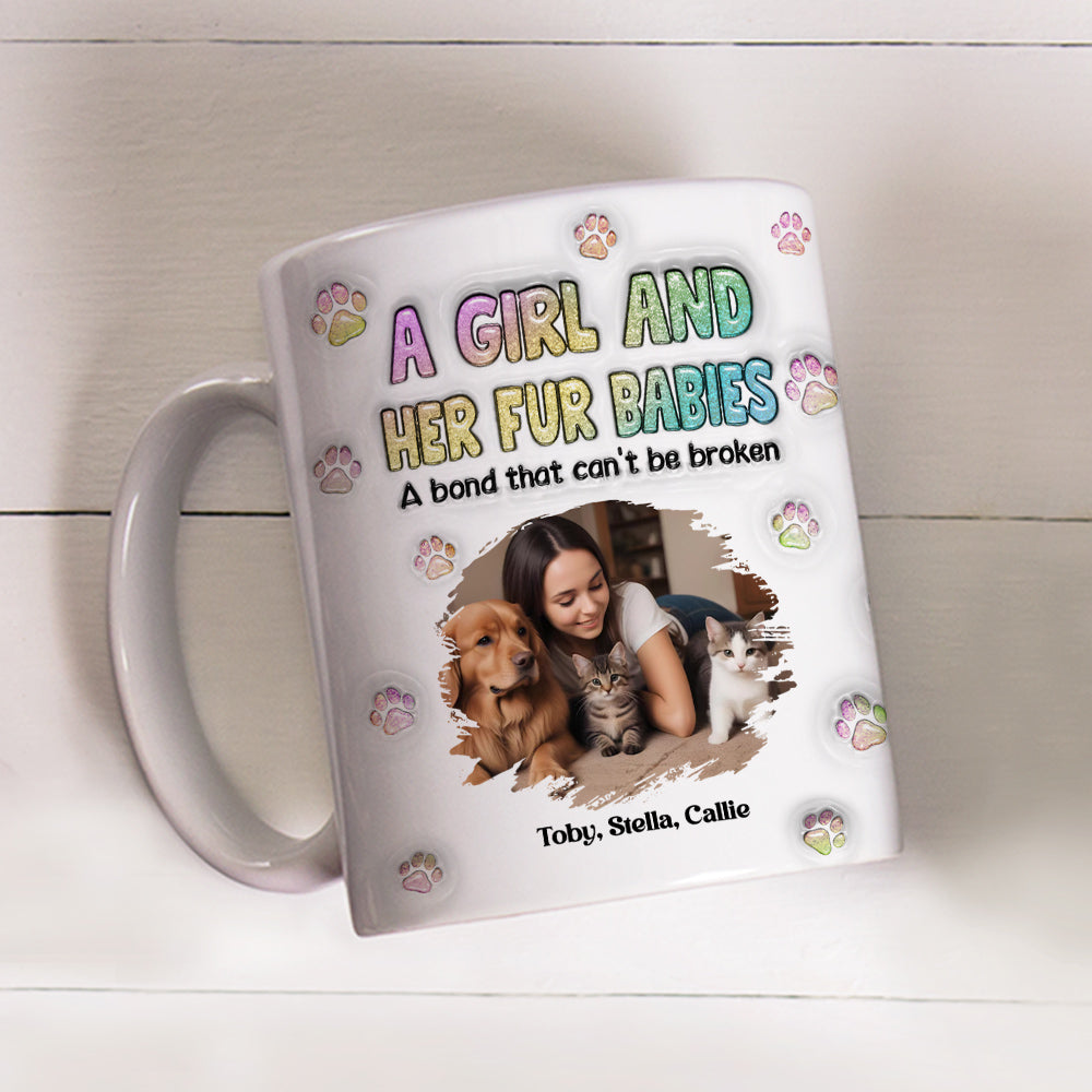 Custom Photo Christmas Birthday Gifts For Dog Mom, Dog Lovers • A Girl And Her Fur Babies Photo - Personalized 3D Inflated Effect Mug