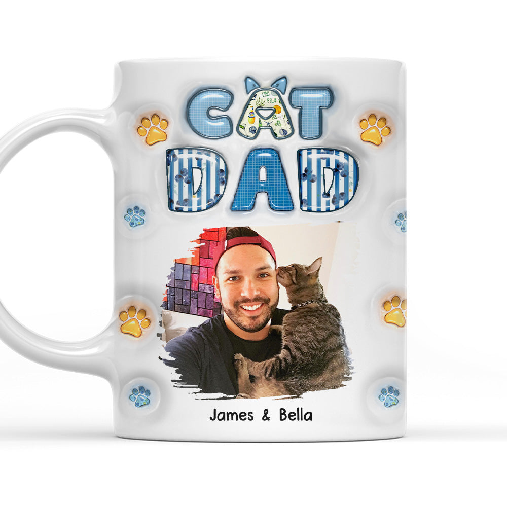 Custom Photo Christmas Birthday Gifts For Cat Dad, Cat Lovers • My Cat Baby On Top Of All Photo - Personalized 3D Inflated Effect Mug