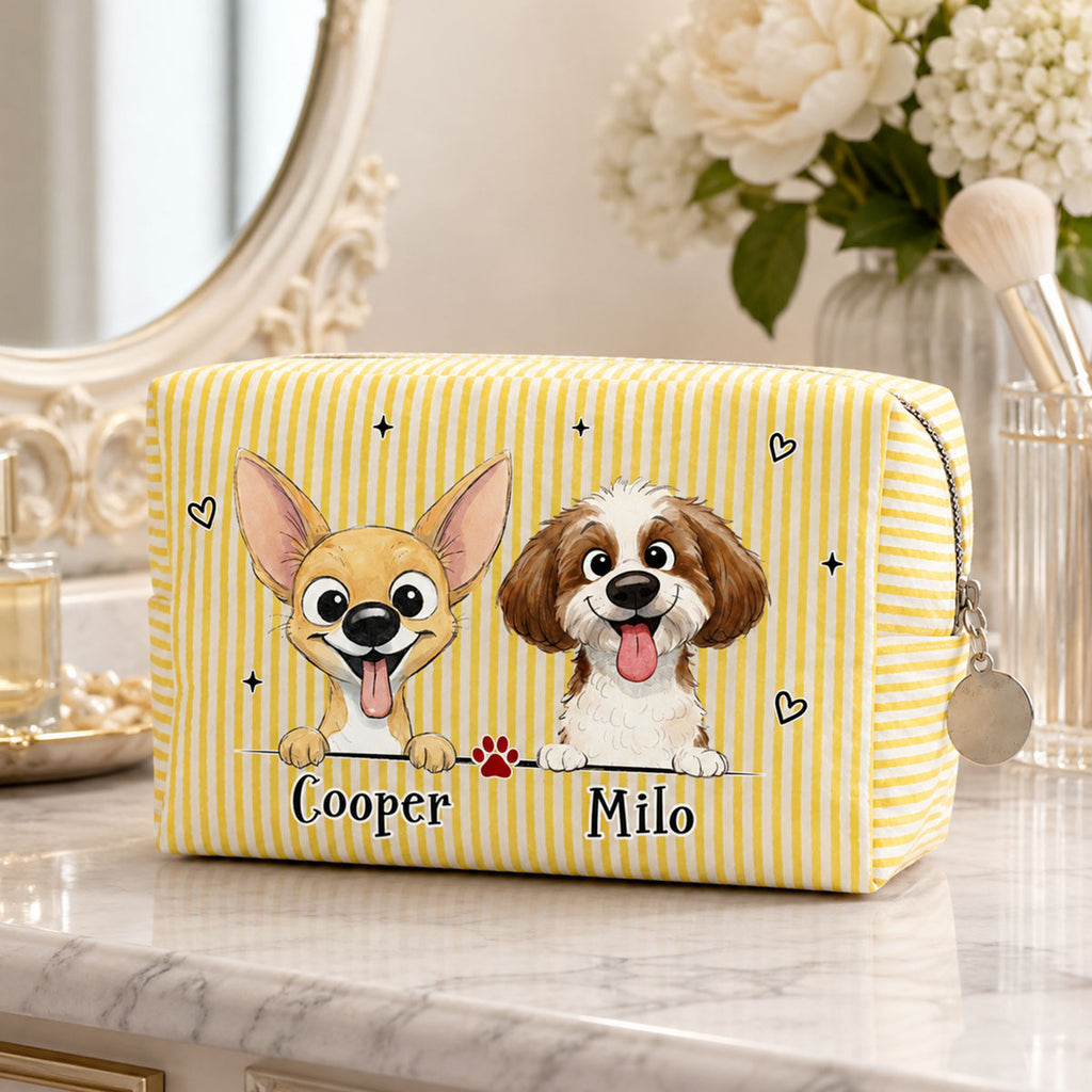 Dog Lover Gift - Personalized Seersucker Print Makeup Bag