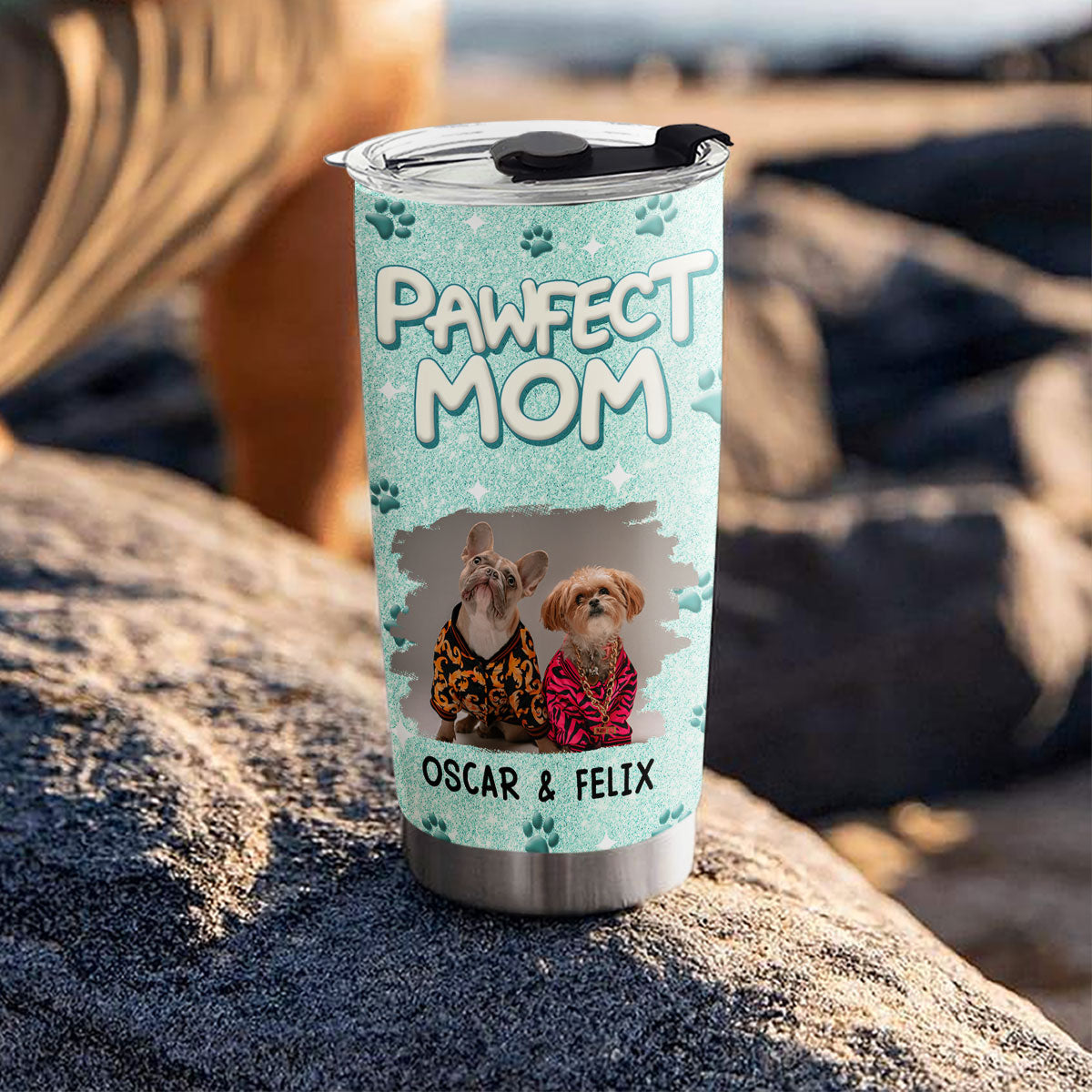 Custom Photo Christmas Birthday Gifts For Dog Mom, Dog Lovers • Pawfect Mom Photo - Personalized 3D Inflated Effect Tumbler