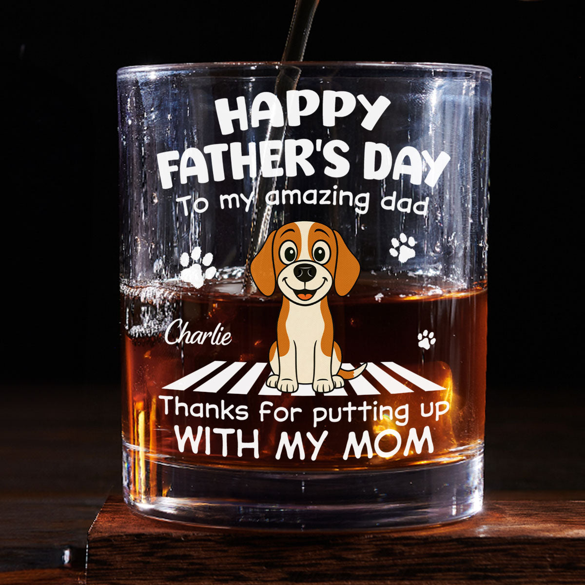 Custom Father's Day Birthday Drinkware Gifts for Dog Dad • Putting Up With Funny Dad - Personalized Whiskey Glass