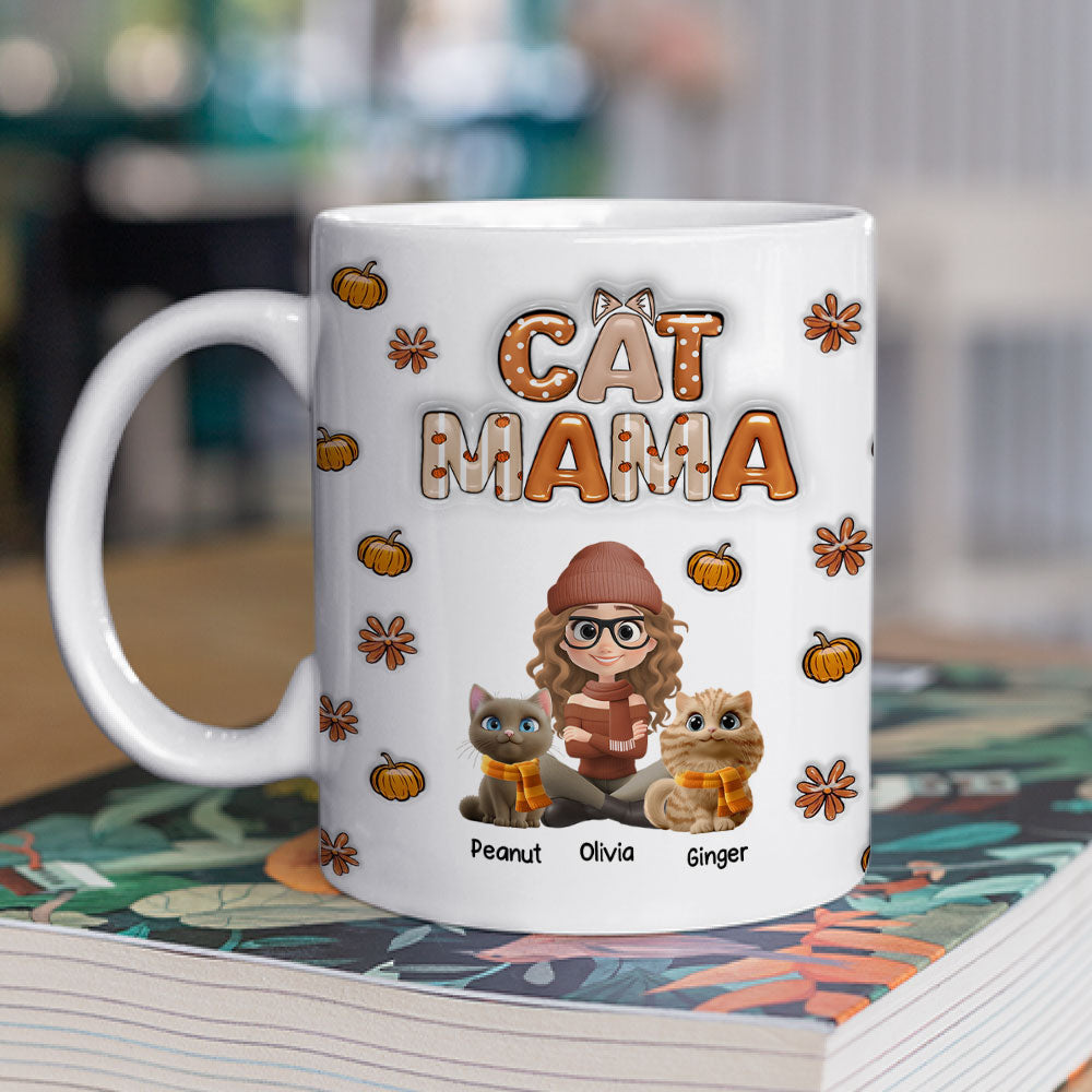 Custom Christmas Birthday Gifts For Cat Mom, Cat Lovers • Spicy Cinnamon Cat Ver - Personalized 3D Inflated Effect Mug