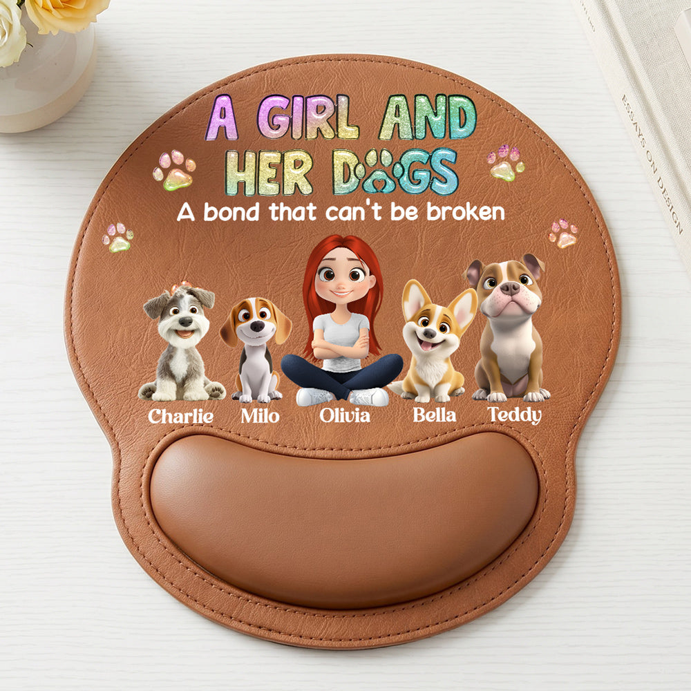 A Girl And Her Dog - Personalized Leather Mouse Pad