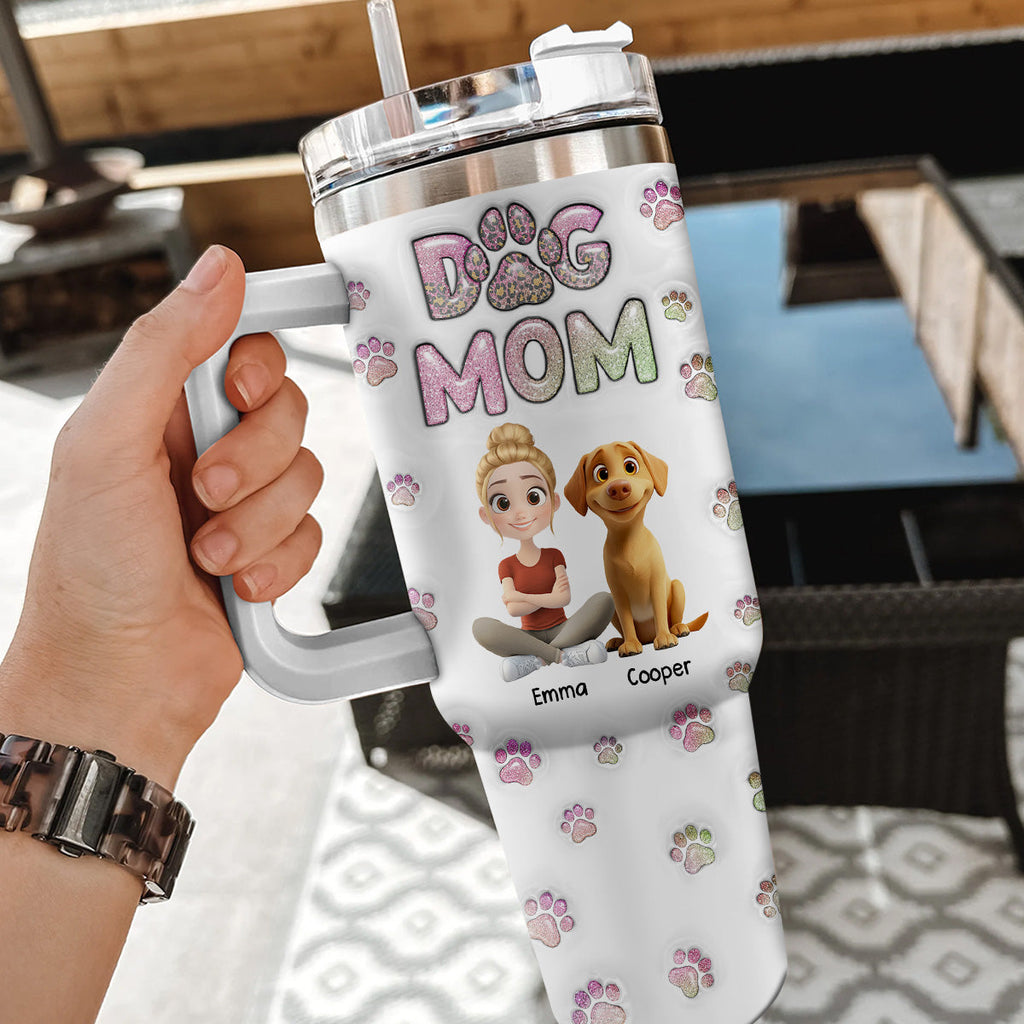 Custom Mother's day Birthday Gifts For Dog Mom, Dog Lovers • Dog Mom Lovely Chibi - Personalized 3D Inflated Effect Printed 40 Oz Tumbler
