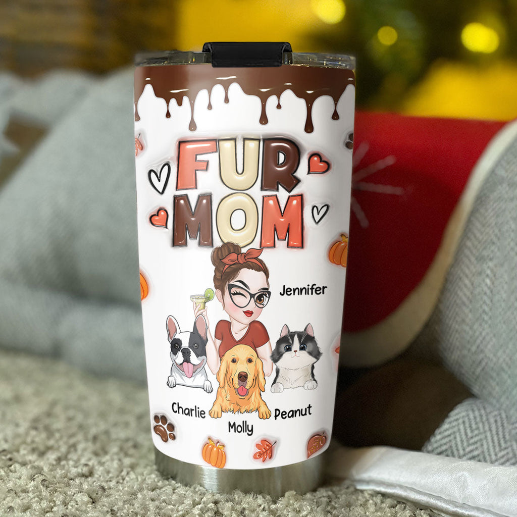 Custom Mother's day Birthday Gifts For Pet Mom, Pet Lovers • Mom Of Pets Fall Season - Personalized 3D Inflated Effect Tumbler