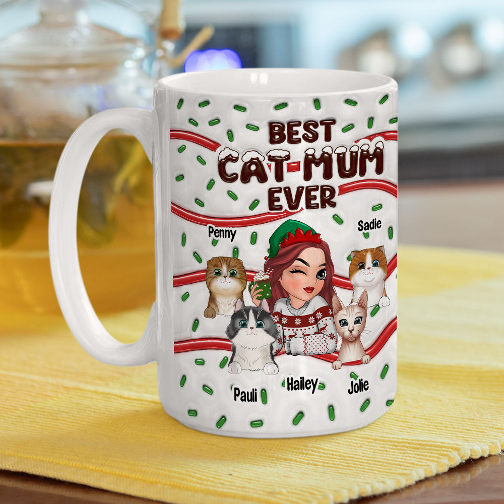 Custom Mother's day Birthday Gifts For Cat Mom, Cat Lovers • Best Cat Mom Cake - Personalized 3D Inflated Effect Mug