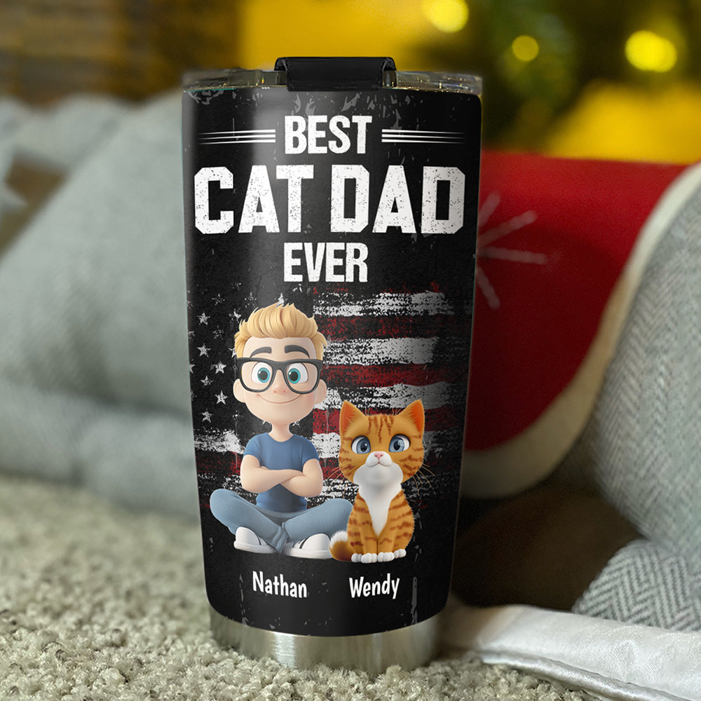 Custom Father's day Birthday Gifts For Cat Dad, Cat Lovers • American Cat Dad - Personalized Tumbler