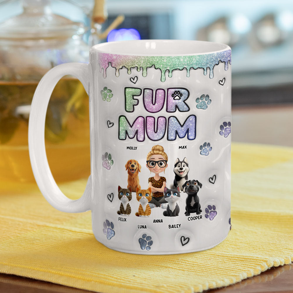 Custom Christmas Birthday Gifts For Pet Mom, Pet Lovers • Lovely Chibi Fur Mom - Personalized 3D Inflated Effect Mug