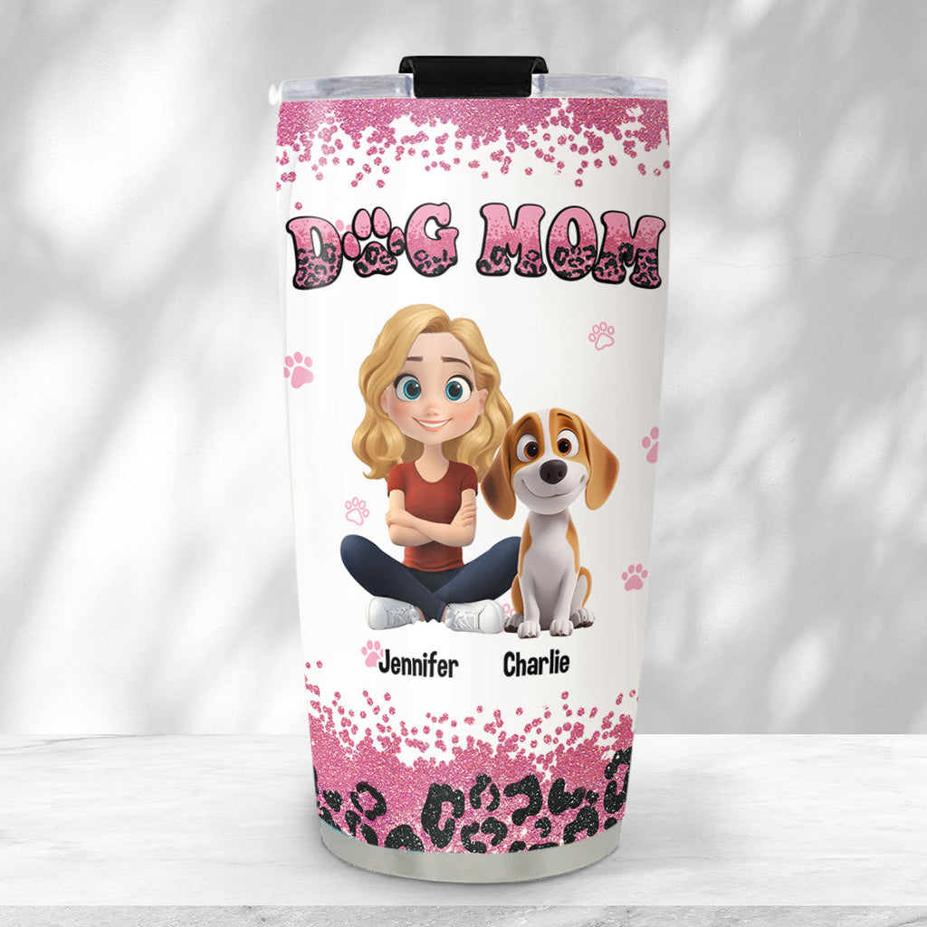 Custom Mother's day Birthday Gifts For Dog Mom, Dog Lovers • Dog Mom Pink Leopard - Personalized Tumbler