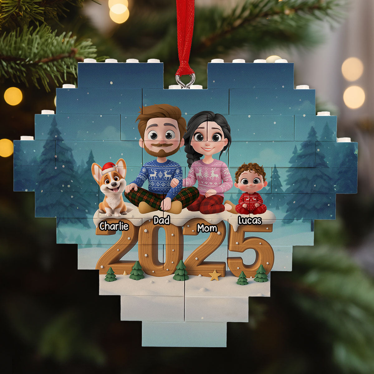 Custom Christmas Decor Home Birthday Gifts For Dog Lovers • As A Family Now Onwards - Personalized 3D Effect Heart Puzzle Ornament