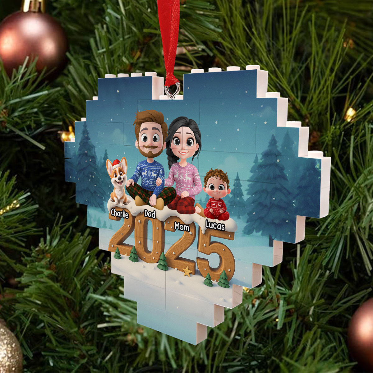 Custom Christmas Decor Home Birthday Gifts For Dog Lovers • As A Family Now Onwards - Personalized 3D Effect Heart Puzzle Ornament