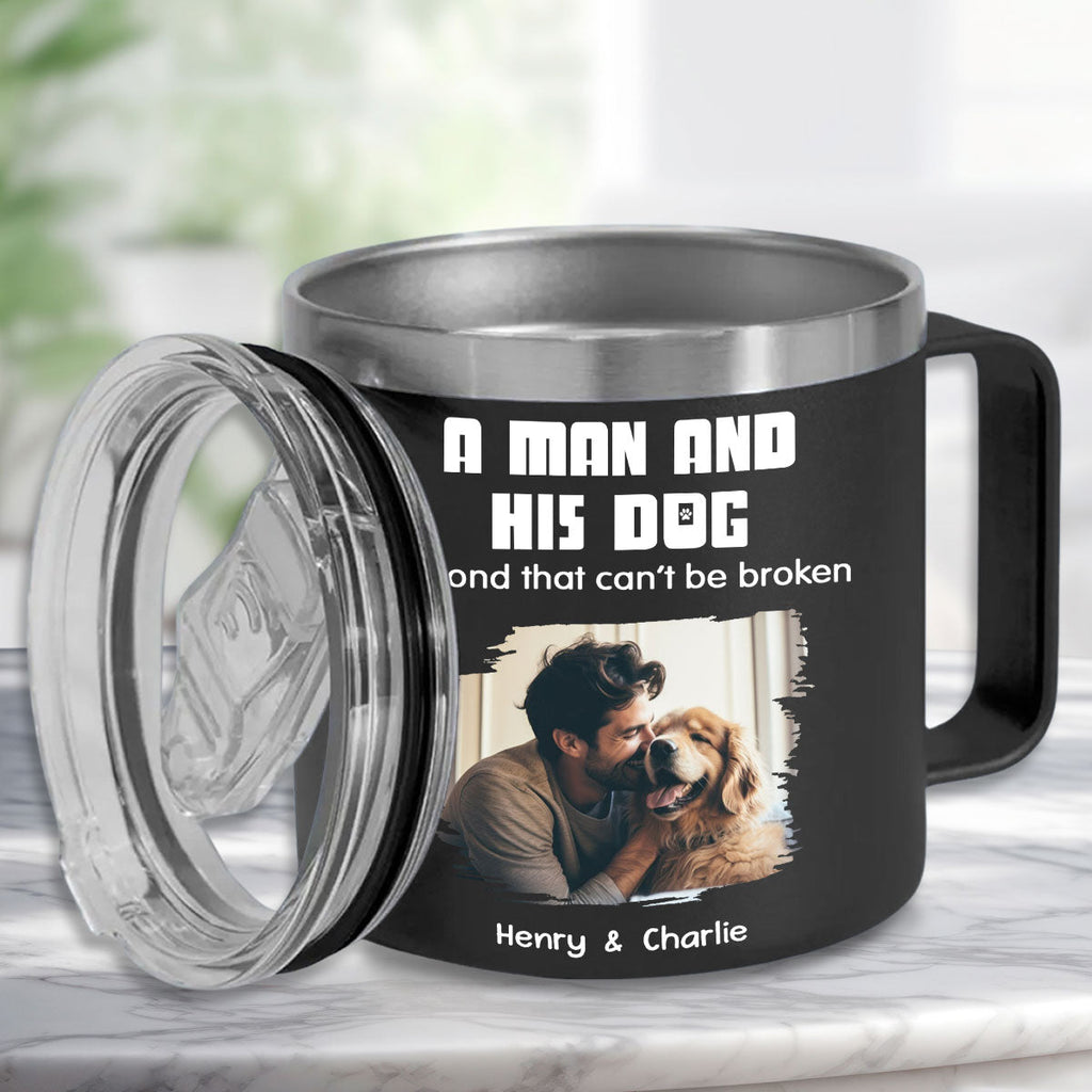 Custom Photo Father's day Birthday Gifts For Dog Dad, Dog Lovers • Best Dad Ever Photo - Personalized 14oz Stainless Steel Tumbler With Handle