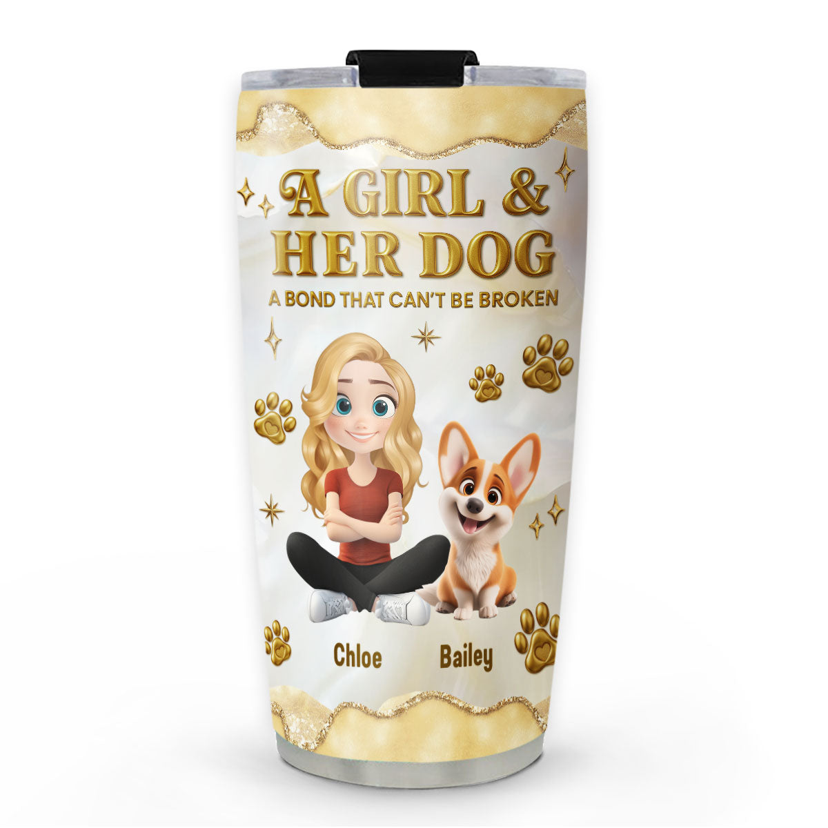 Custom Christmas Birthday Gifts For Dog Mom, Dog Lovers • Girl And Dog Yellow - Personalized 3D Effect Tumbler